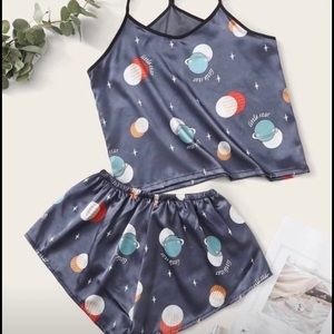 Satin Galaxy Print PJ Set